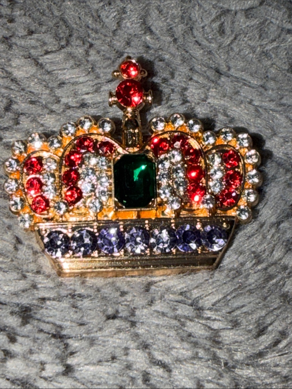 Crown Rhinestone Brooch with Red, Green & Purple Stones
